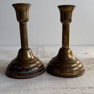 Vintage Pair of Weighted Brass Candle Stick Holders